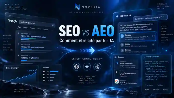 SEO vs AEO : visibilité Google, réponses IA, citations et données structurées