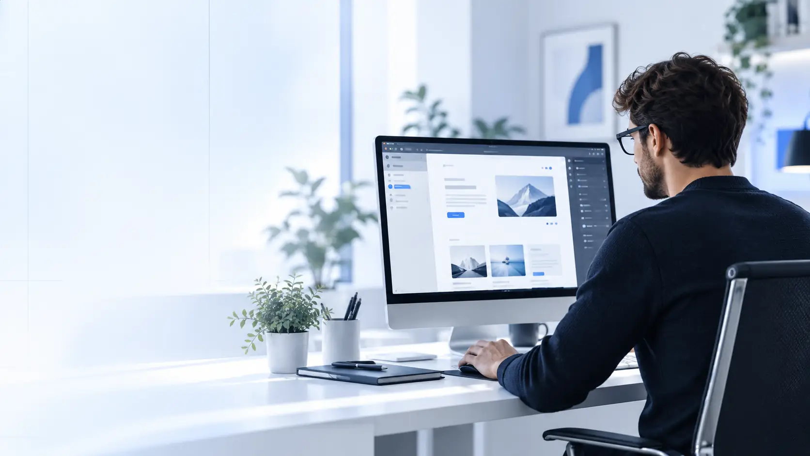 Professionnel concevant un site web sur un ordinateur